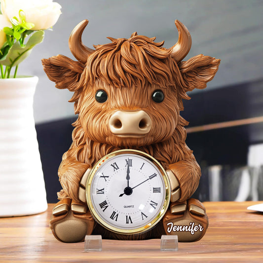 Love Highland Cow - Personalized Highland Cow Acrylic Clock Plaque