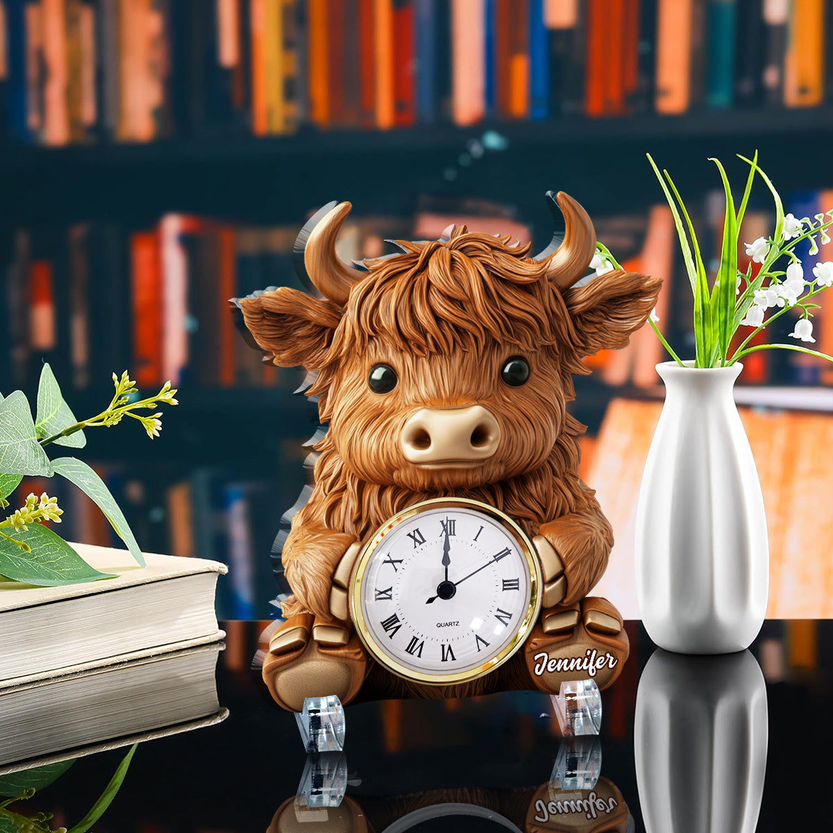 Love Highland Cow - Personalized Highland Cow Acrylic Clock Plaque