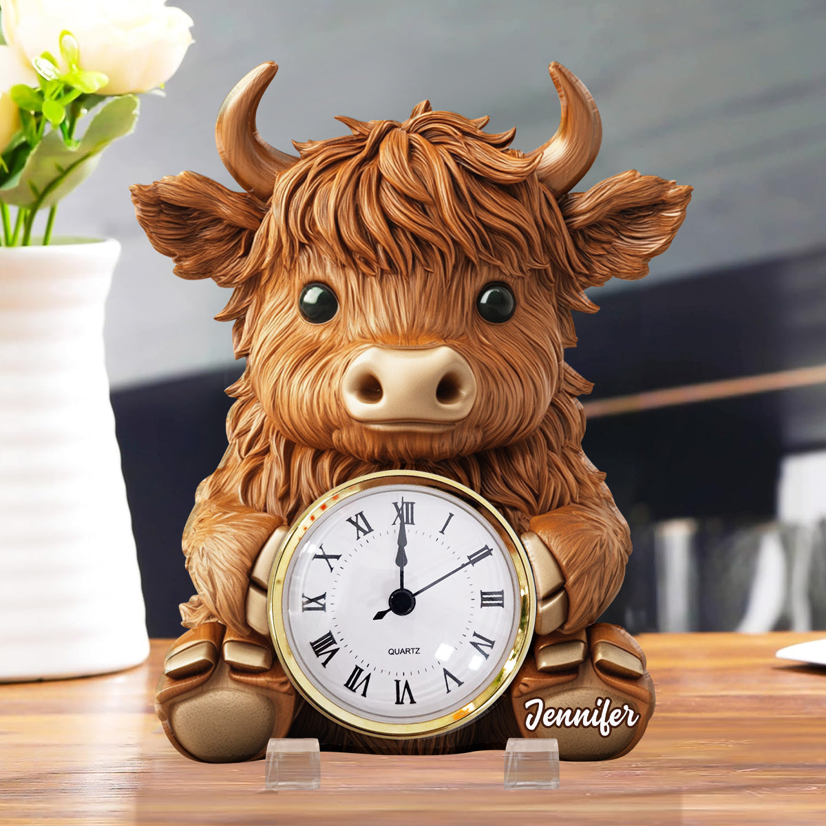 Love Highland Cow - Personalized Highland Cow Acrylic Clock Plaque
