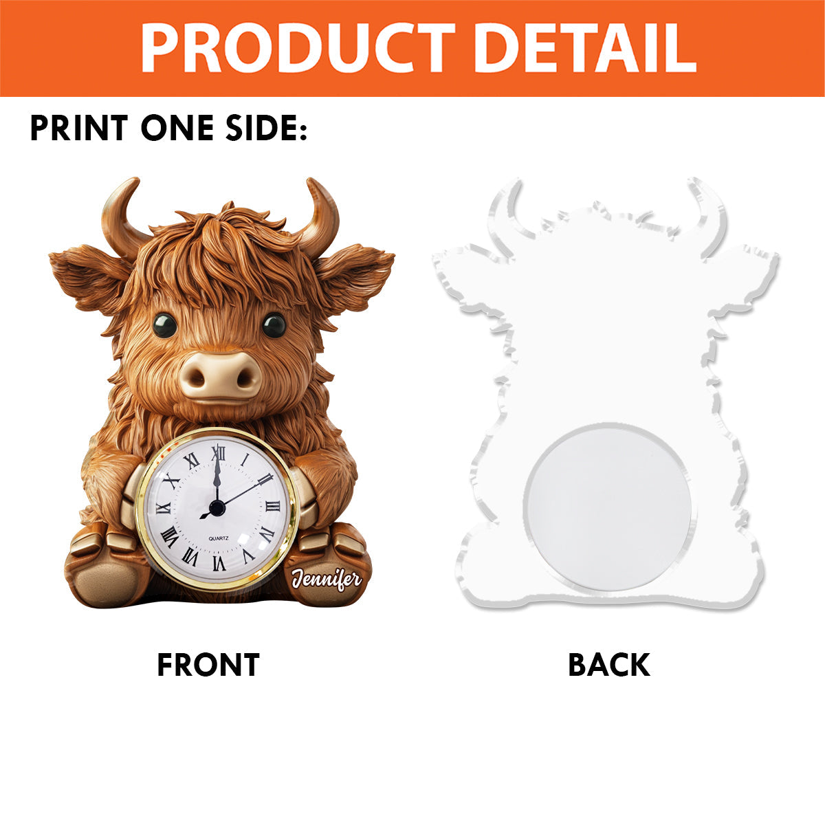 Love Highland Cow - Personalized Highland Cow Acrylic Clock Plaque