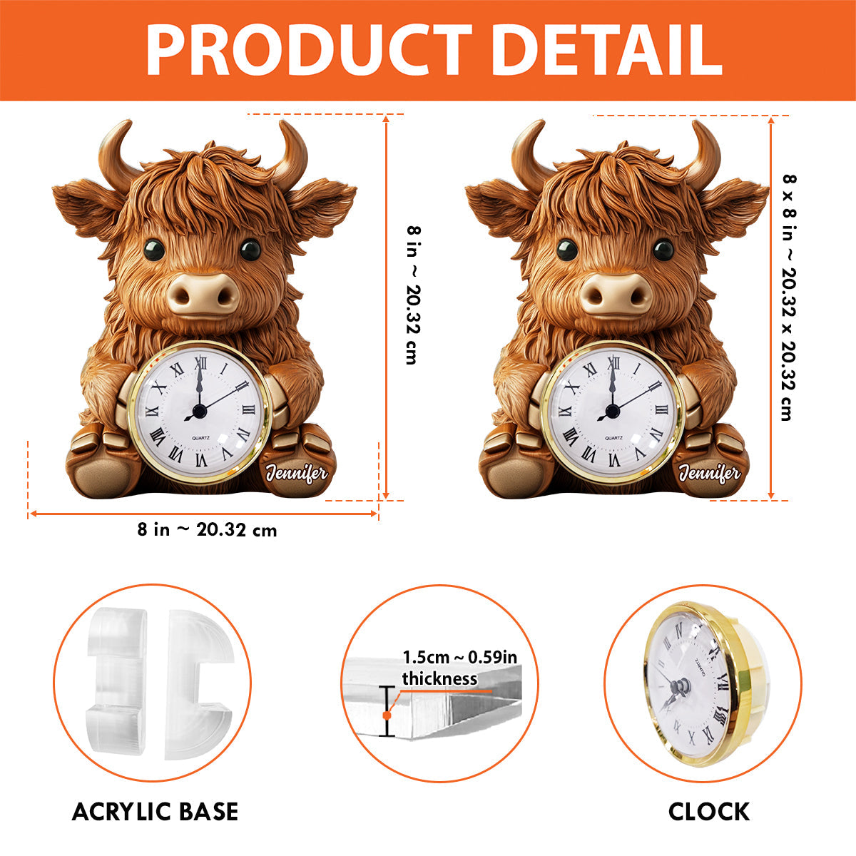 Love Highland Cow - Personalized Highland Cow Acrylic Clock Plaque