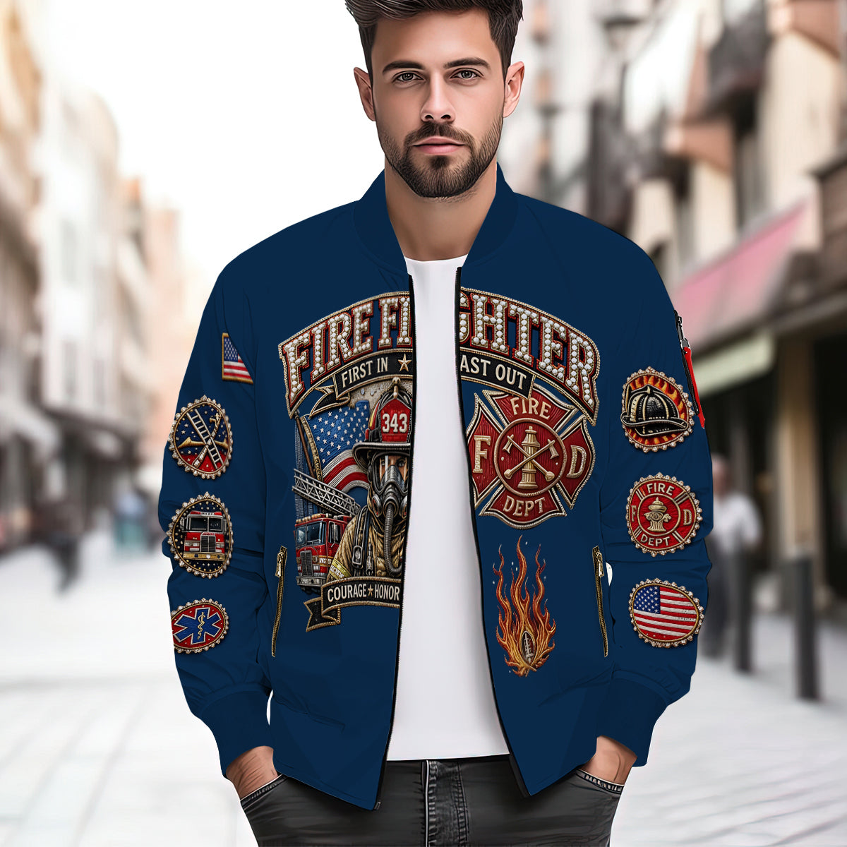 Fire Dept - Personalized Firefighter Bomber Jacket