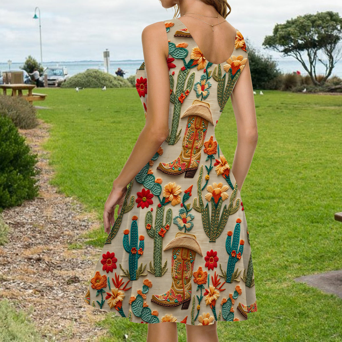 Cactus Cowgirl - Personalized Cowgirl Sleeveless Dress