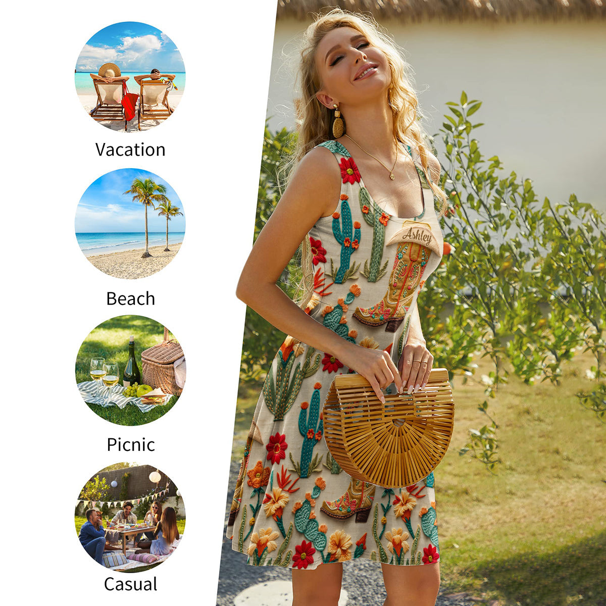 Cactus Cowgirl - Personalized Cowgirl Sleeveless Dress