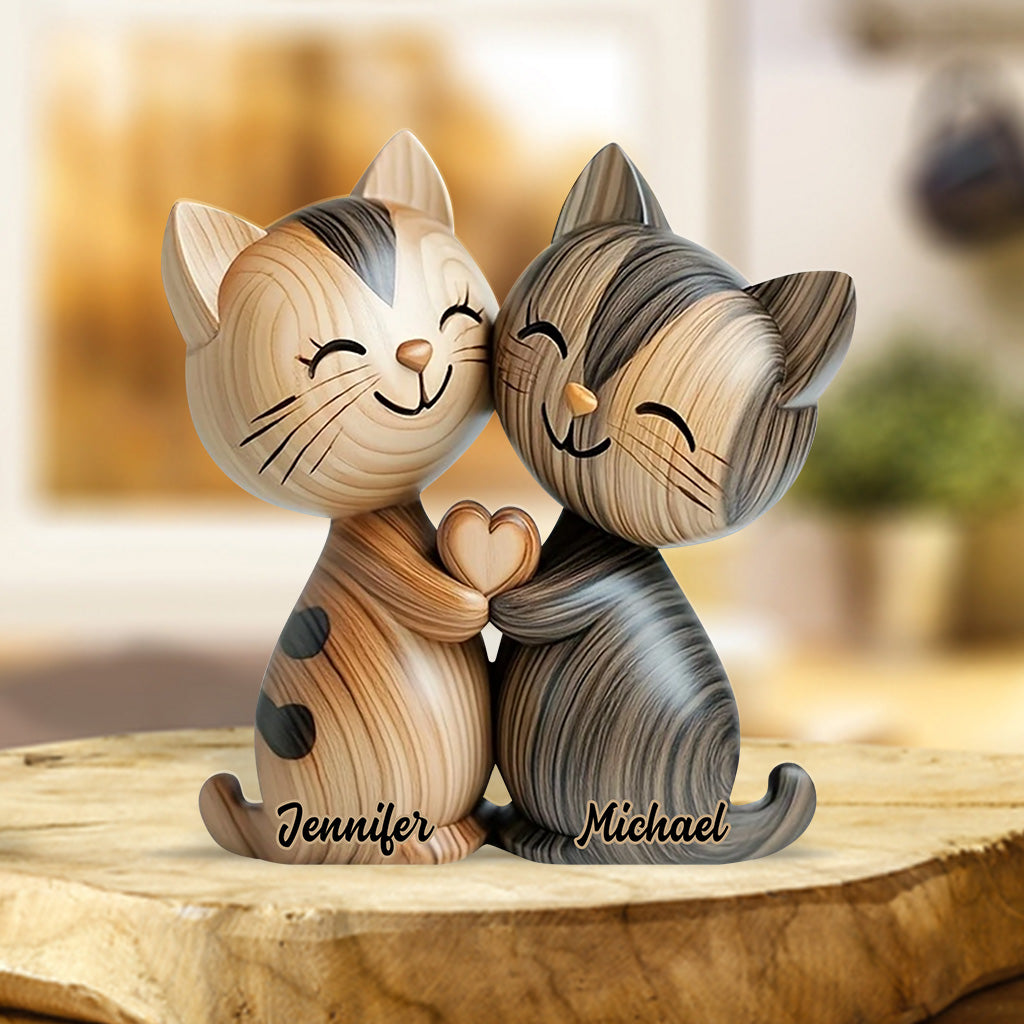 Couple de chats mignons - Plaque acrylique personnalisée en forme de chat