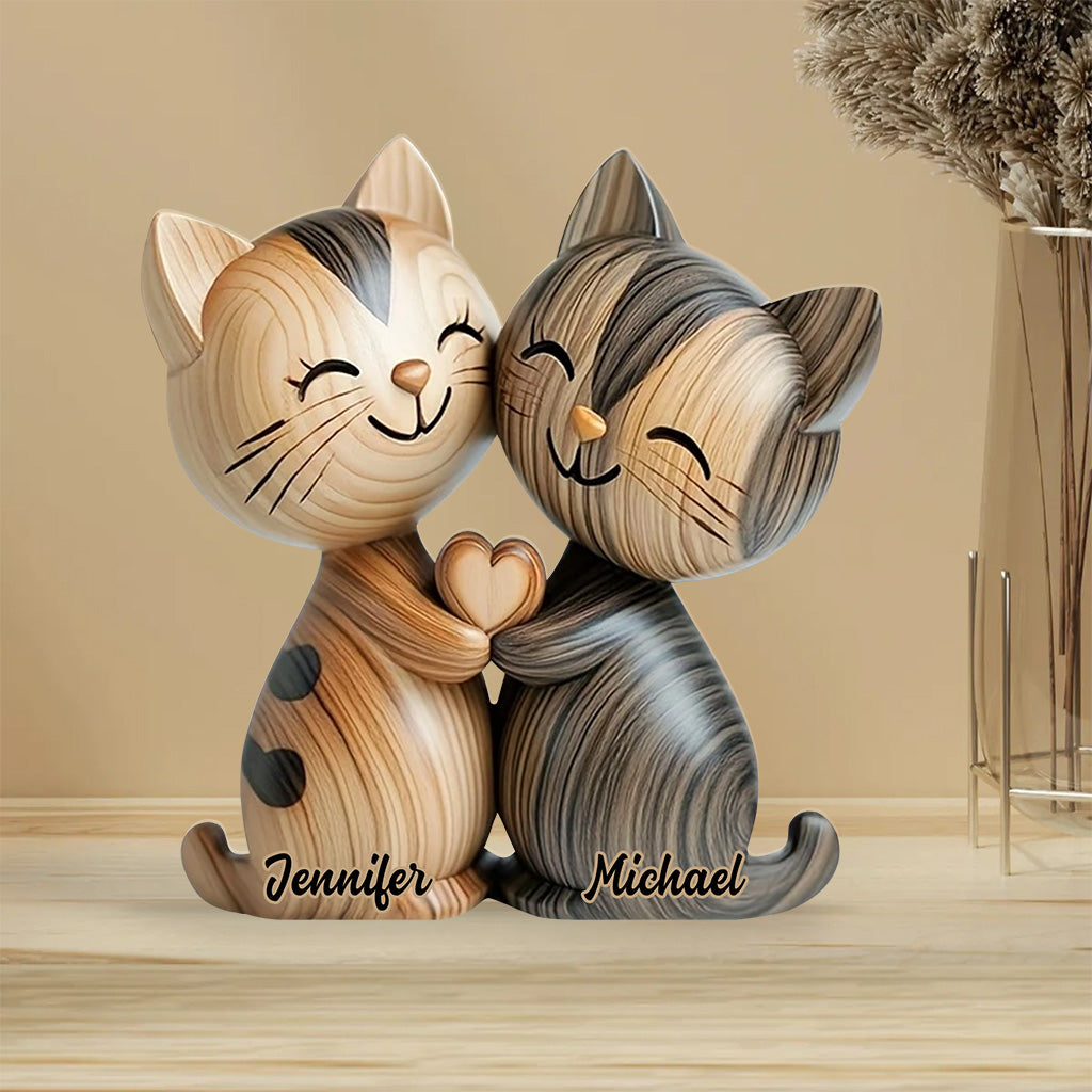 Couple de chats mignons - Plaque acrylique personnalisée en forme de chat