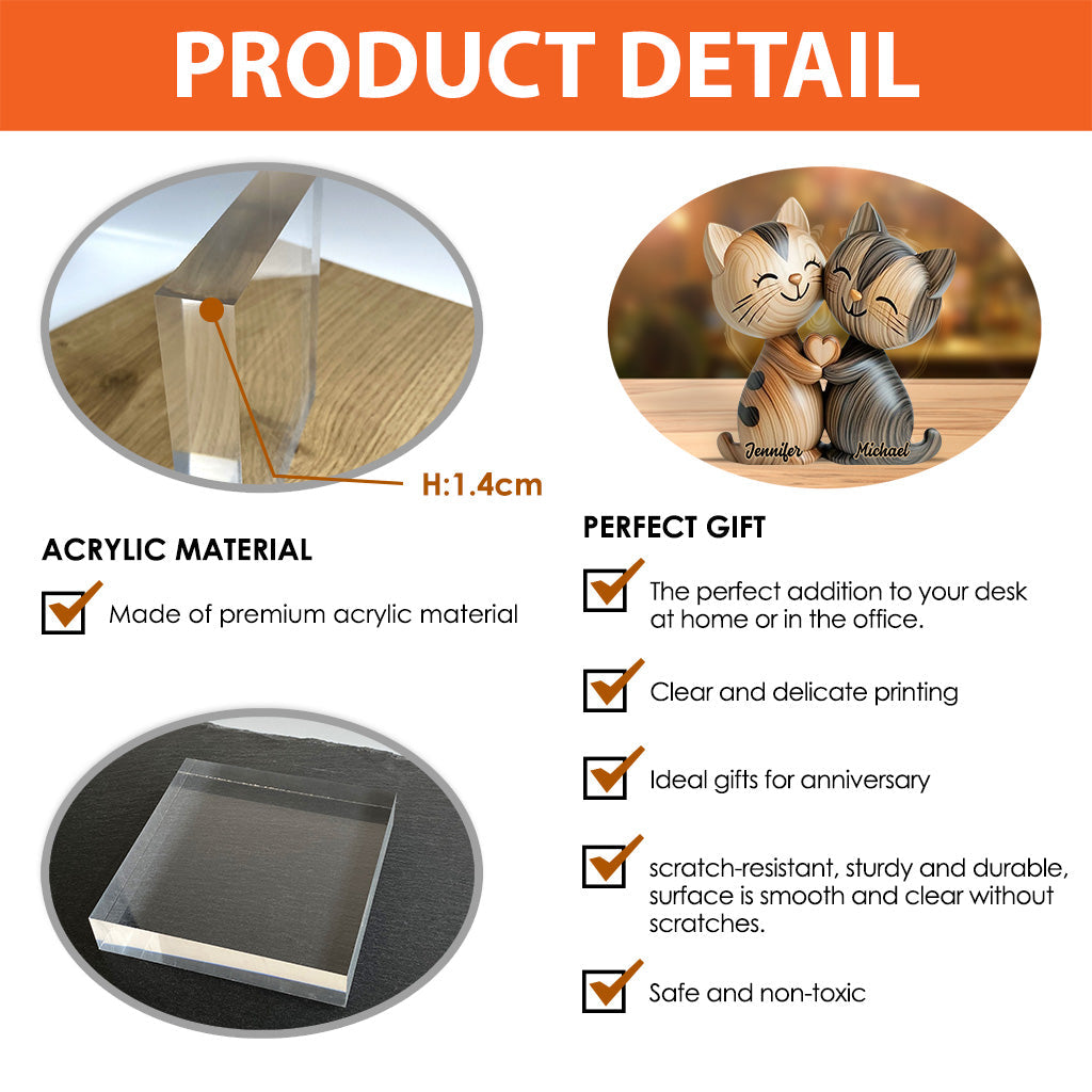 Couple de chats mignons - Plaque acrylique personnalisée en forme de chat