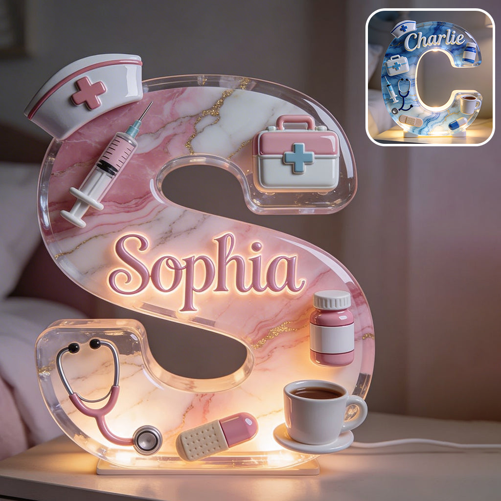 Alphabet des travailleurs médicaux - Lampe de nuit LED acrylique personnalisée