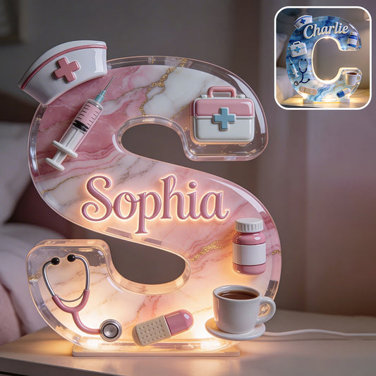 Alphabet des travailleurs médicaux - Lampe de nuit LED acrylique personnalisée
