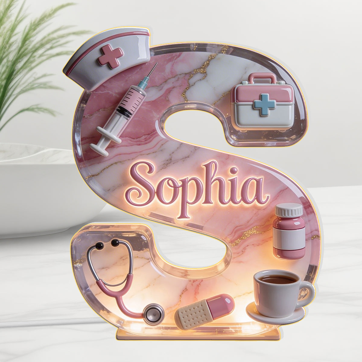Alphabet des travailleurs médicaux - Lampe de nuit LED acrylique personnalisée