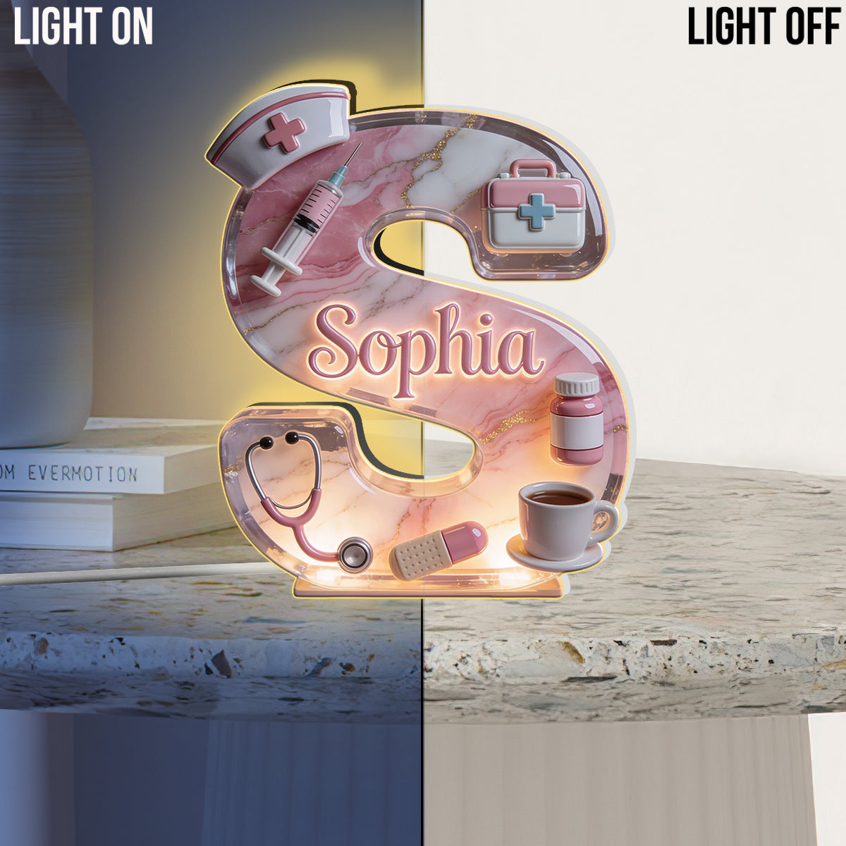 Alphabet des travailleurs médicaux - Lampe de nuit LED acrylique personnalisée