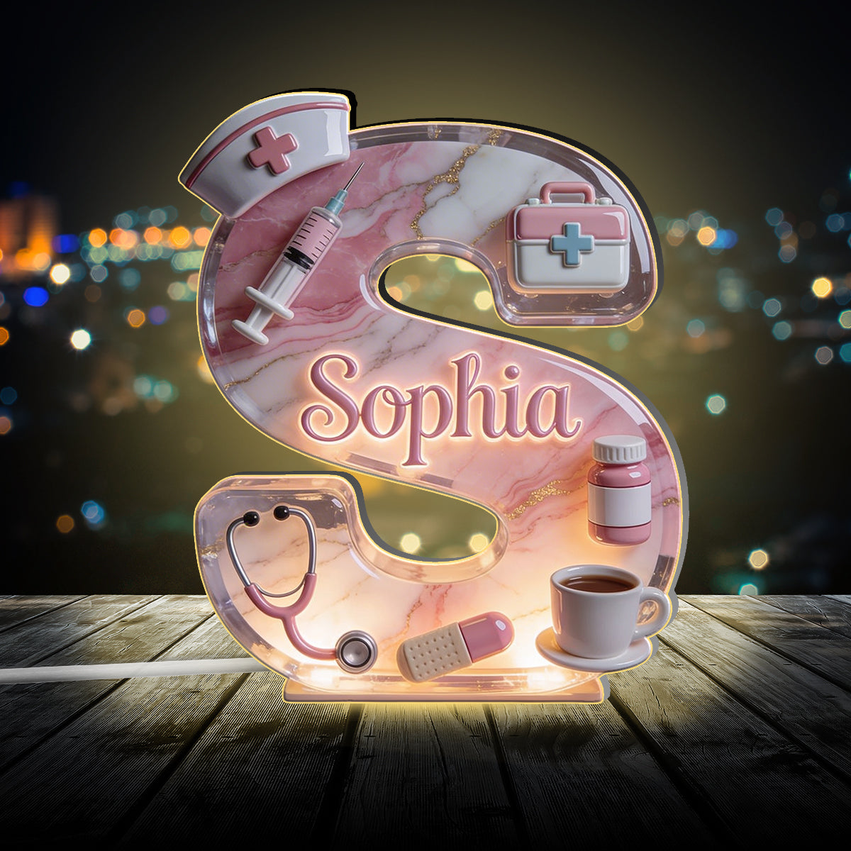 Alphabet des travailleurs médicaux - Lampe de nuit LED acrylique personnalisée