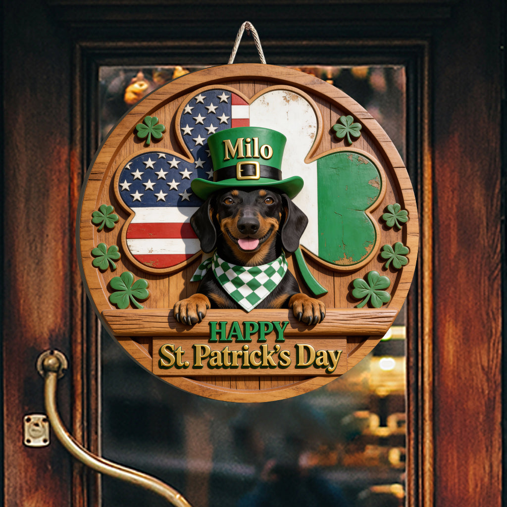 Chien pour la Saint-Patrick - Panneau en bois personnalisé en forme de chien