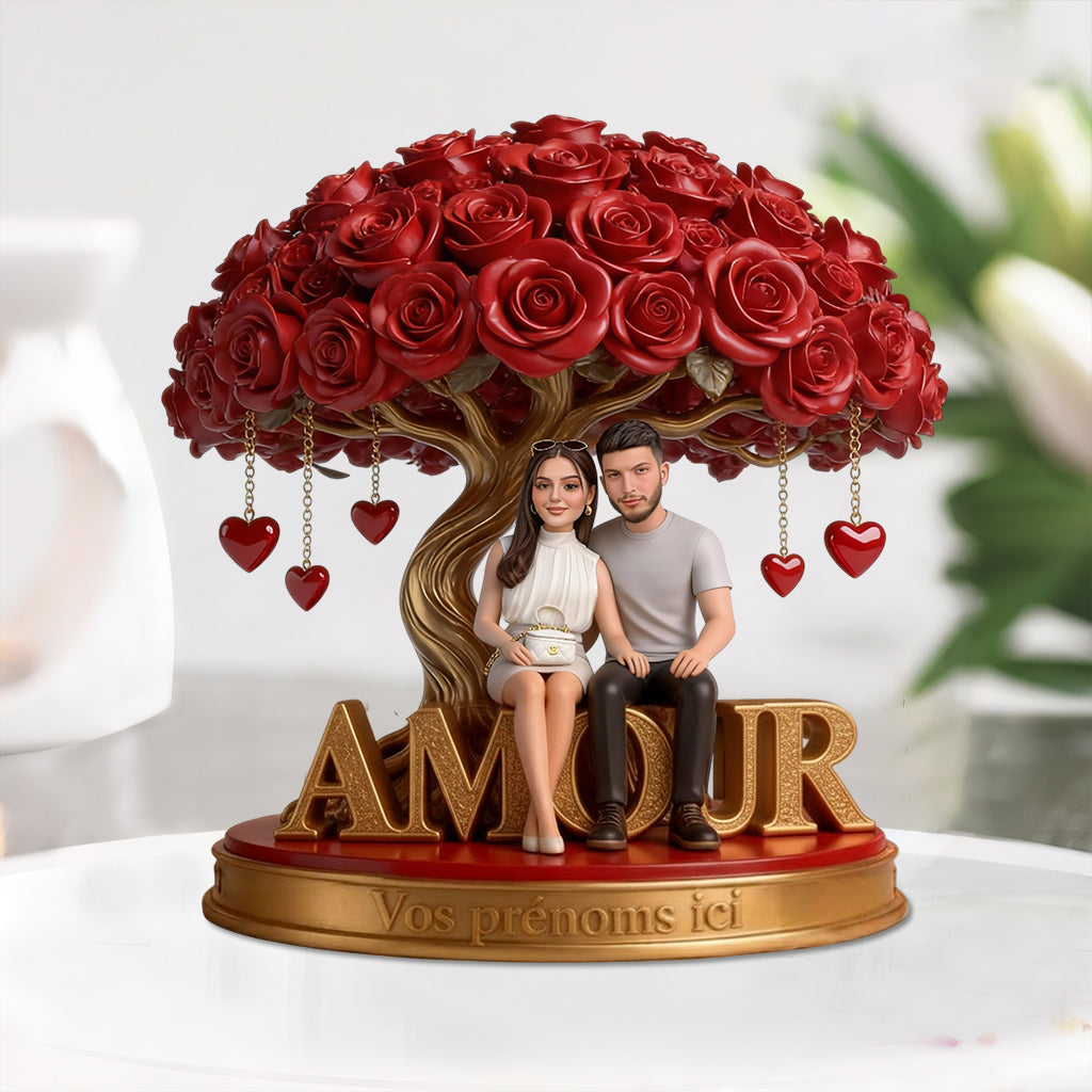 Figurine de couple personnalisée sous un arbre de roses - Plaque en acrylique personnalisée pour couple, de forme personnalisée