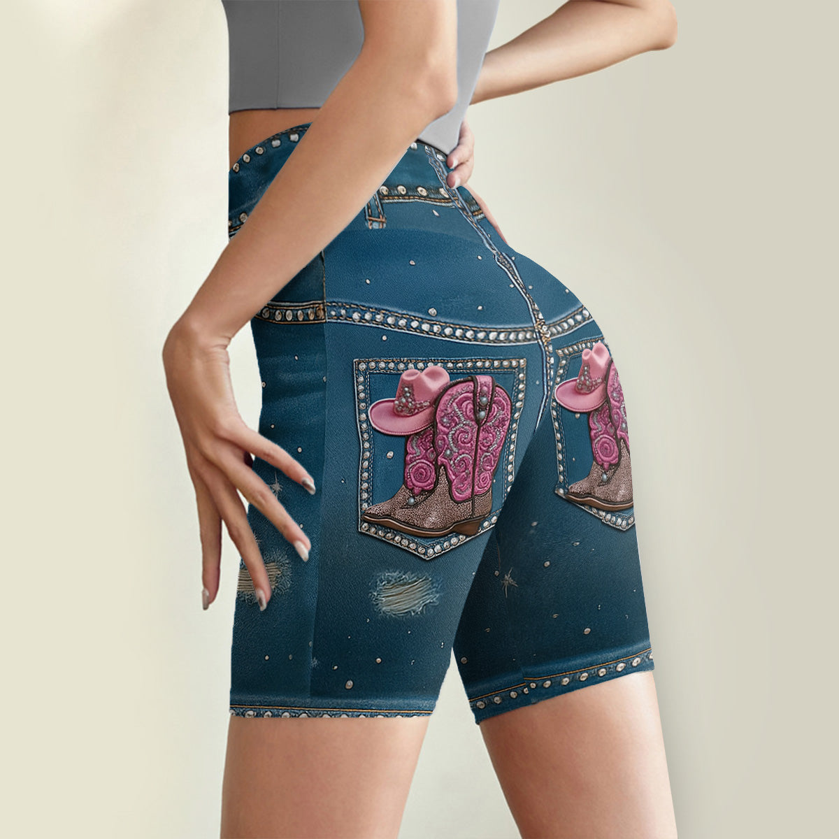 Cowgirl Era - Personalized Cowgirl High-Waisted Biker Shorts