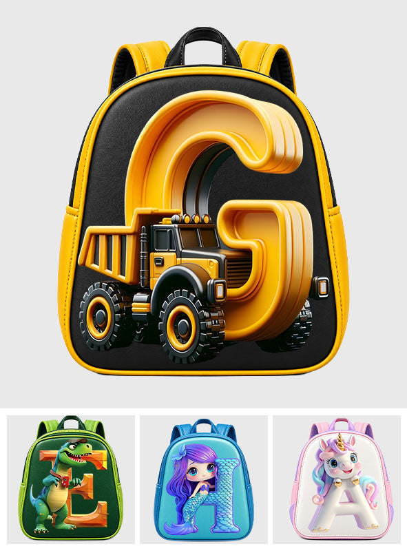 Custom Alphabet Backpack For Kids, Dinosaur, Construction, Mermaid, Unicorn - Personalized Kid Changeable Leather Patch Backpack