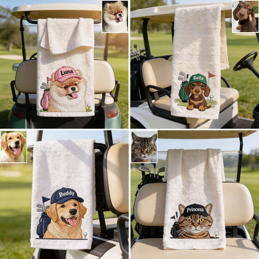 Custom Pet Golf Towel Using Pet Photo & Pet Name - Personalized Golf Towel