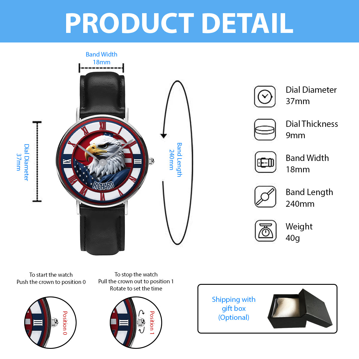 Terre de liberté - Montre-bracelet personnalisée Aigle à tête blanche