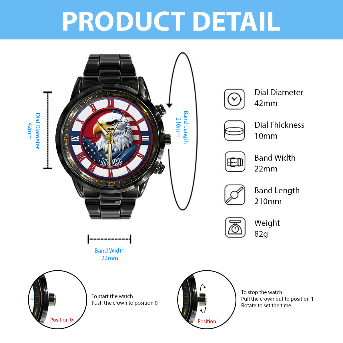 Terre de liberté - Montre-bracelet personnalisée Aigle à tête blanche