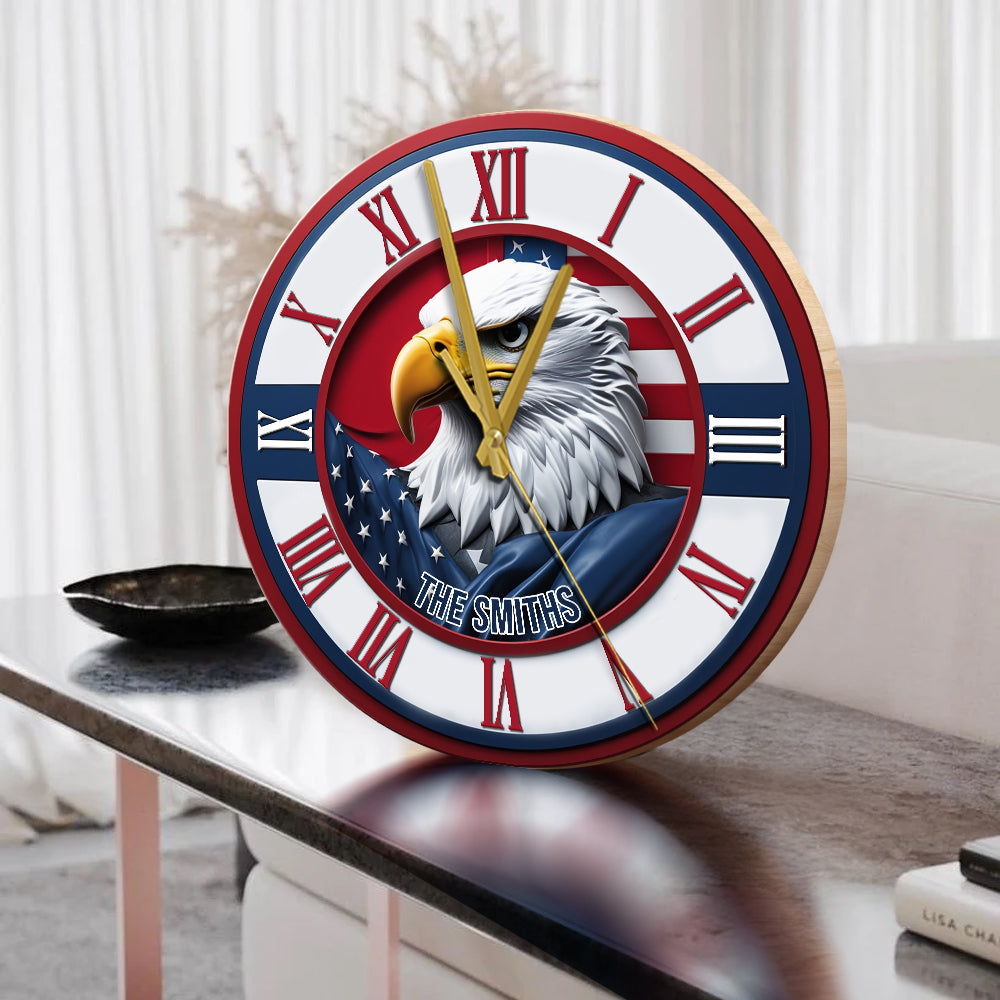 Home Of The Free - Personalized Bald Eagle Wall Clock