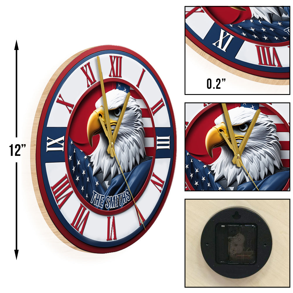 Home Of The Free - Personalized Bald Eagle Wall Clock