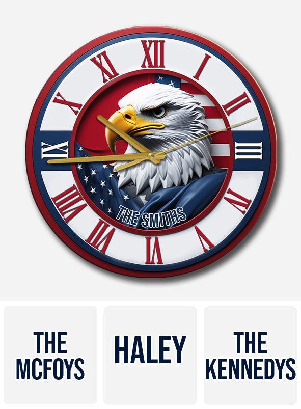 Home Of The Free - Personalized Bald Eagle Wall Clock