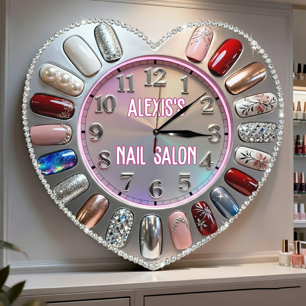 Décoration pour salon de manucure - Horloge murale lumineuse LED personnalisée pour salon de manucure
