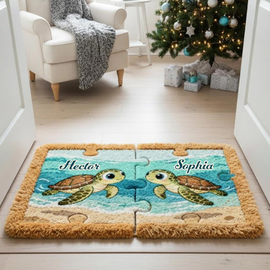 Cadeau idéal pour un couple - Tapis touffeté antidérapant personnalisé avec motif tortue