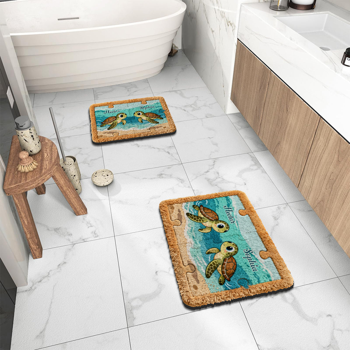 Cadeau idéal pour un couple - Tapis touffeté antidérapant personnalisé avec motif tortue