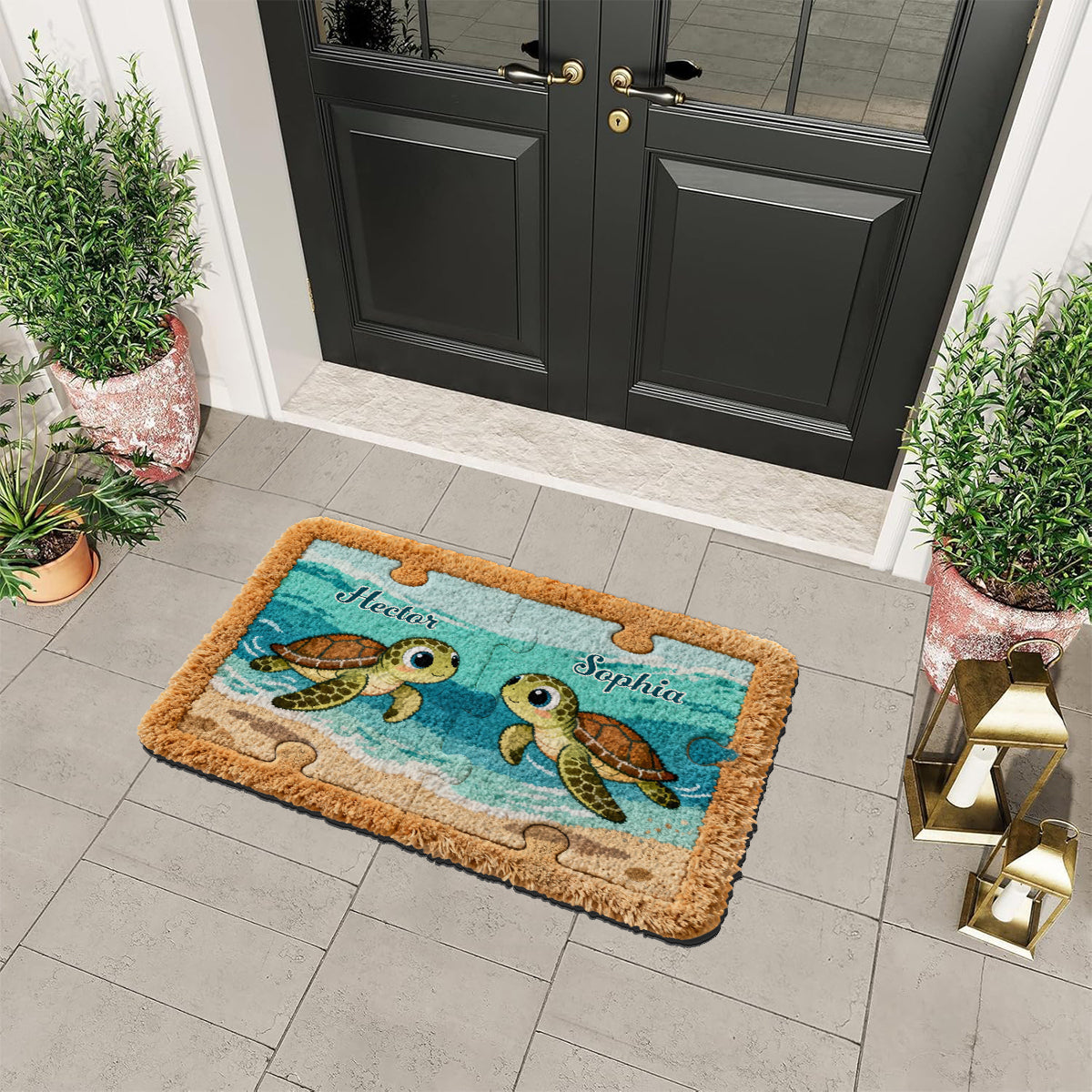 Cadeau idéal pour un couple - Tapis touffeté antidérapant personnalisé avec motif tortue