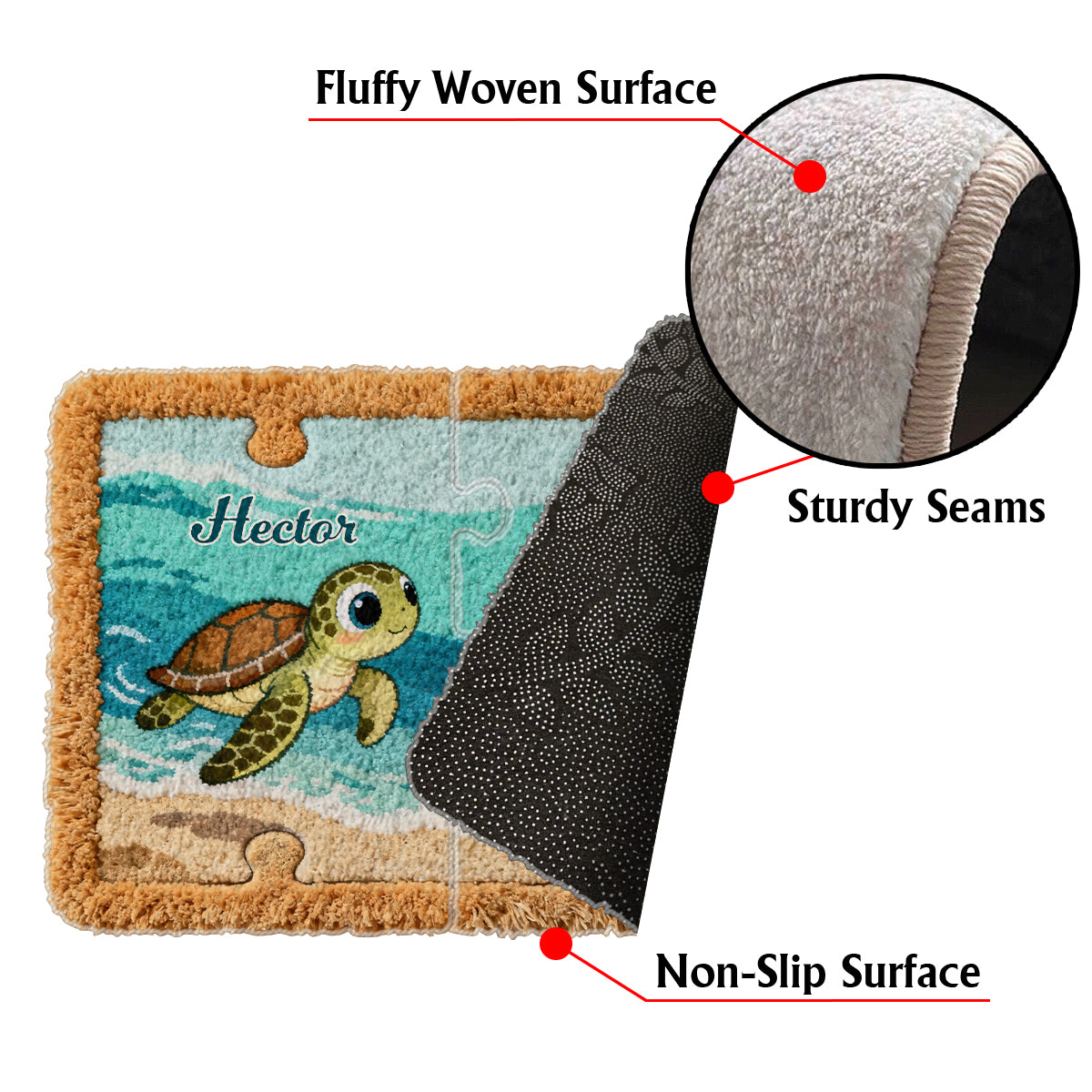 Cadeau idéal pour un couple - Tapis touffeté antidérapant personnalisé avec motif tortue
