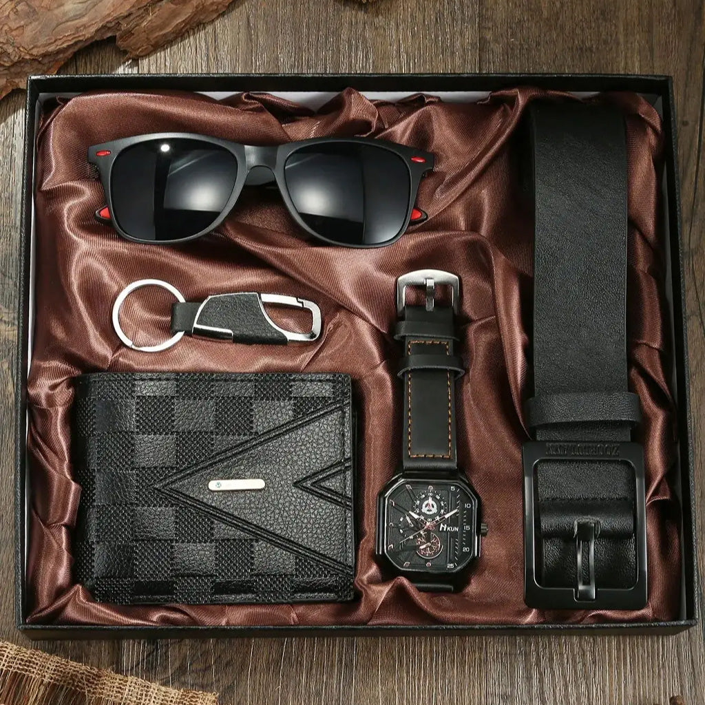 Coffret cadeau montre à quartz, portefeuille et ceinture