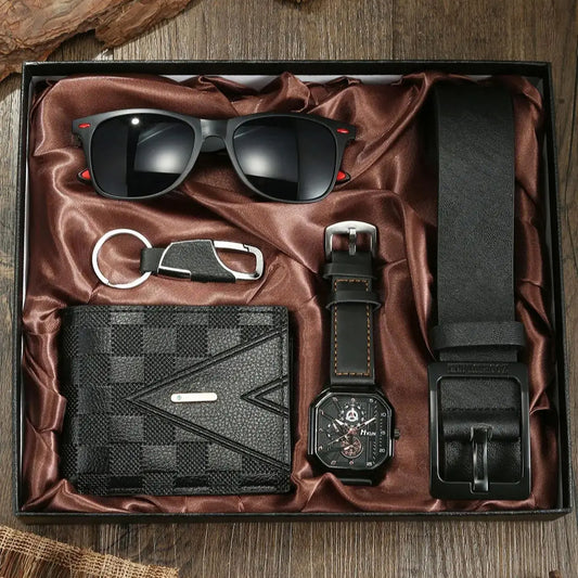 Coffret cadeau montre à quartz, portefeuille et ceinture