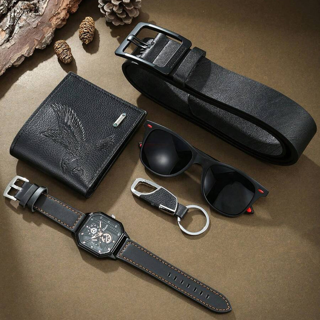 Coffret cadeau montre à quartz, portefeuille et ceinture