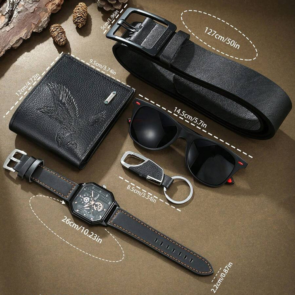 Coffret cadeau montre à quartz, portefeuille et ceinture