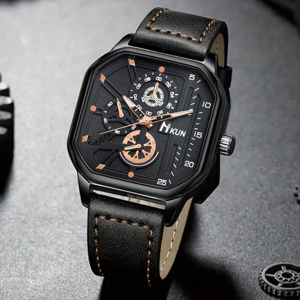 Coffret cadeau montre à quartz, portefeuille et ceinture