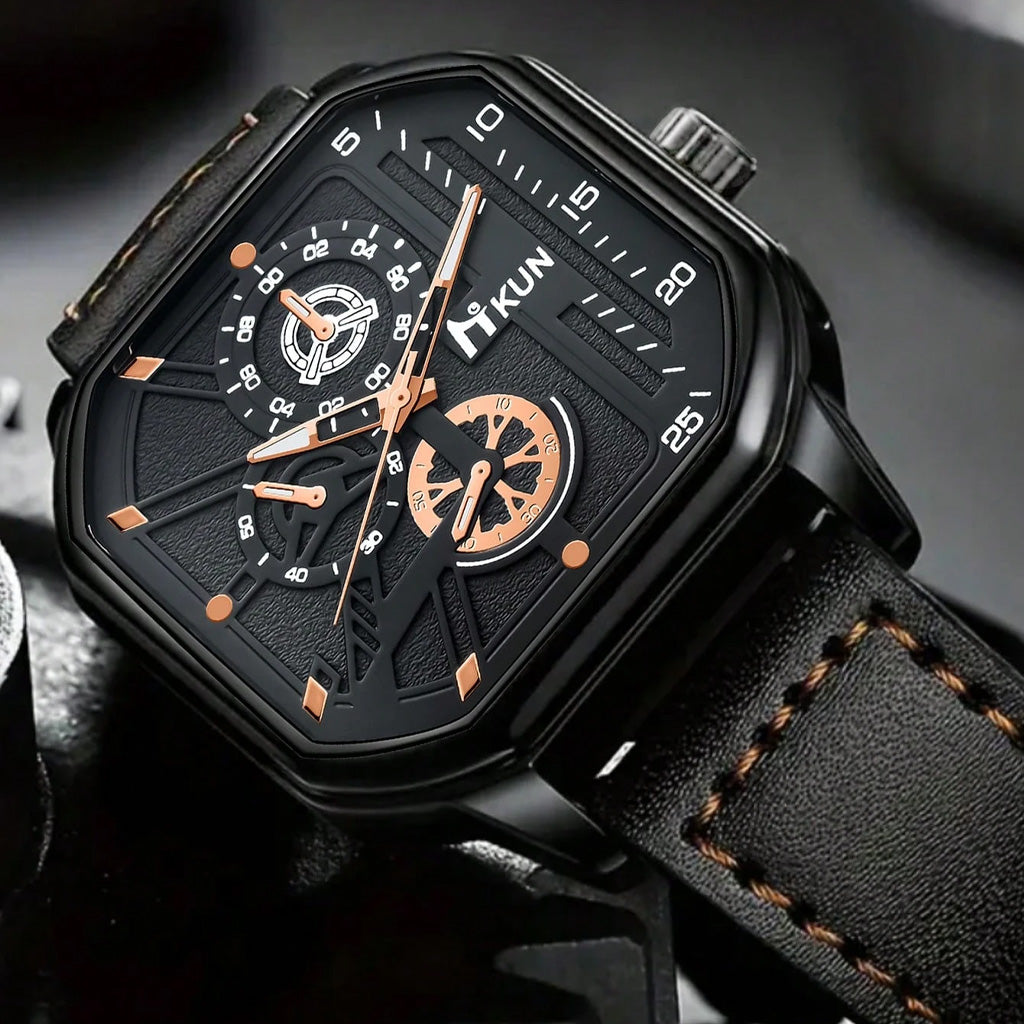 Coffret cadeau montre à quartz, portefeuille et ceinture