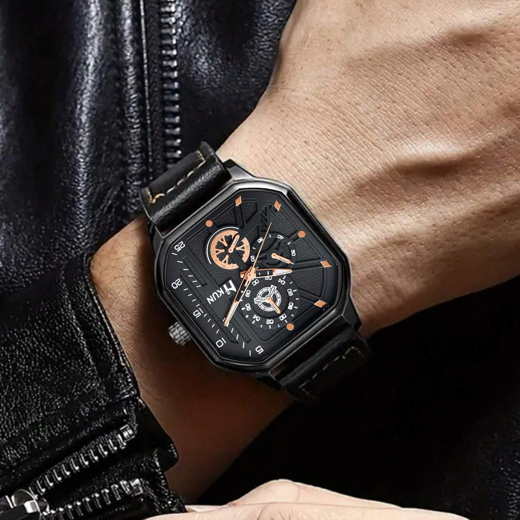 Coffret cadeau montre à quartz, portefeuille et ceinture