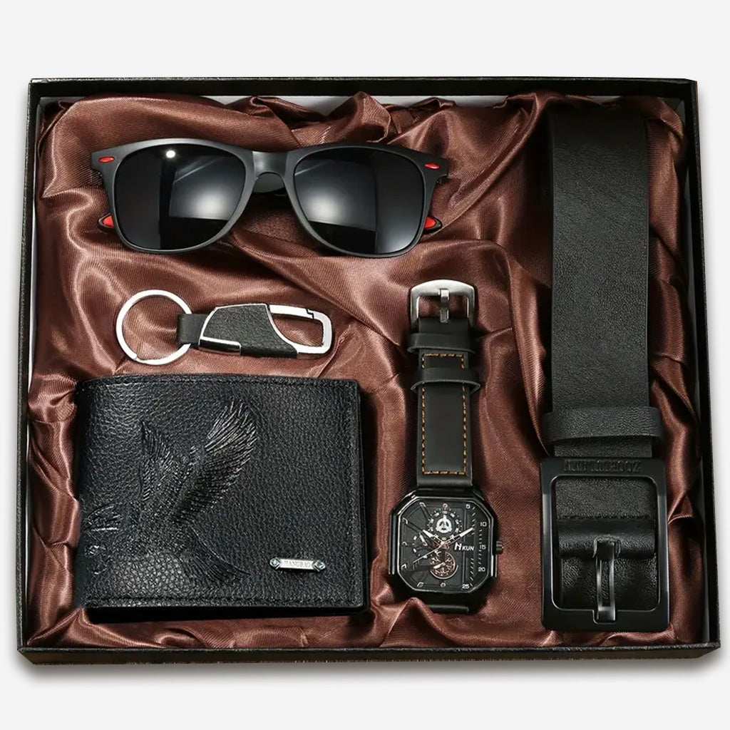Coffret cadeau montre à quartz, portefeuille et ceinture