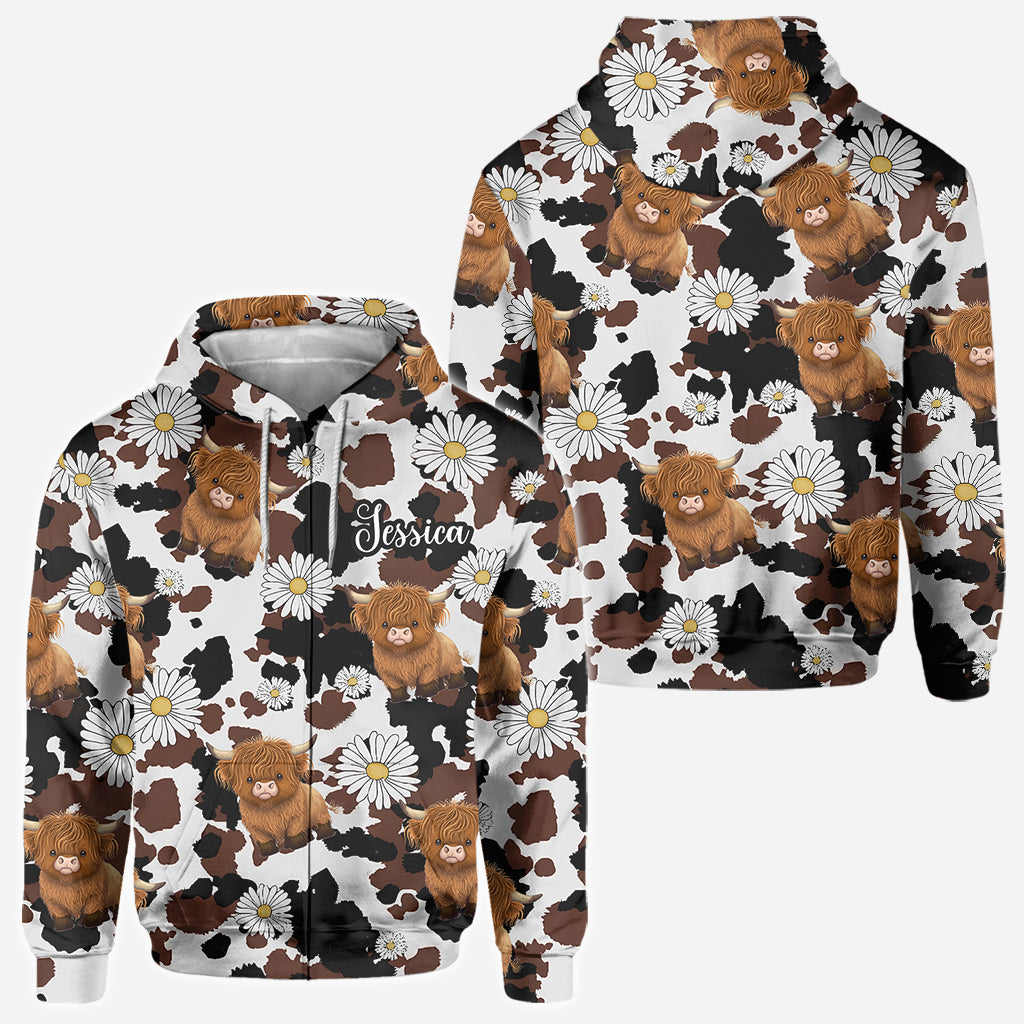 T-shirt personnalisé « Love Highland Cow » avec motif vache des Highlands