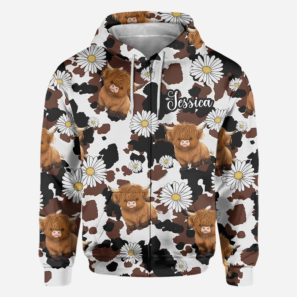 T-shirt personnalisé « Love Highland Cow » avec motif vache des Highlands