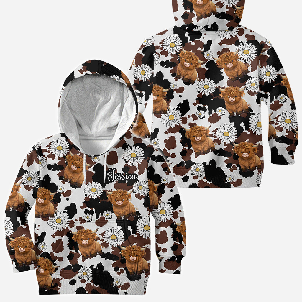 T-shirt personnalisé « Love Highland Cow » avec motif vache des Highlands