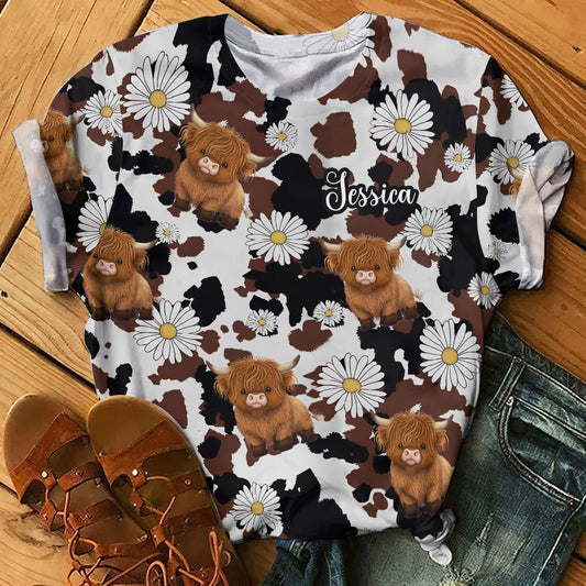 T-shirt personnalisé « Love Highland Cow » avec motif vache des Highlands