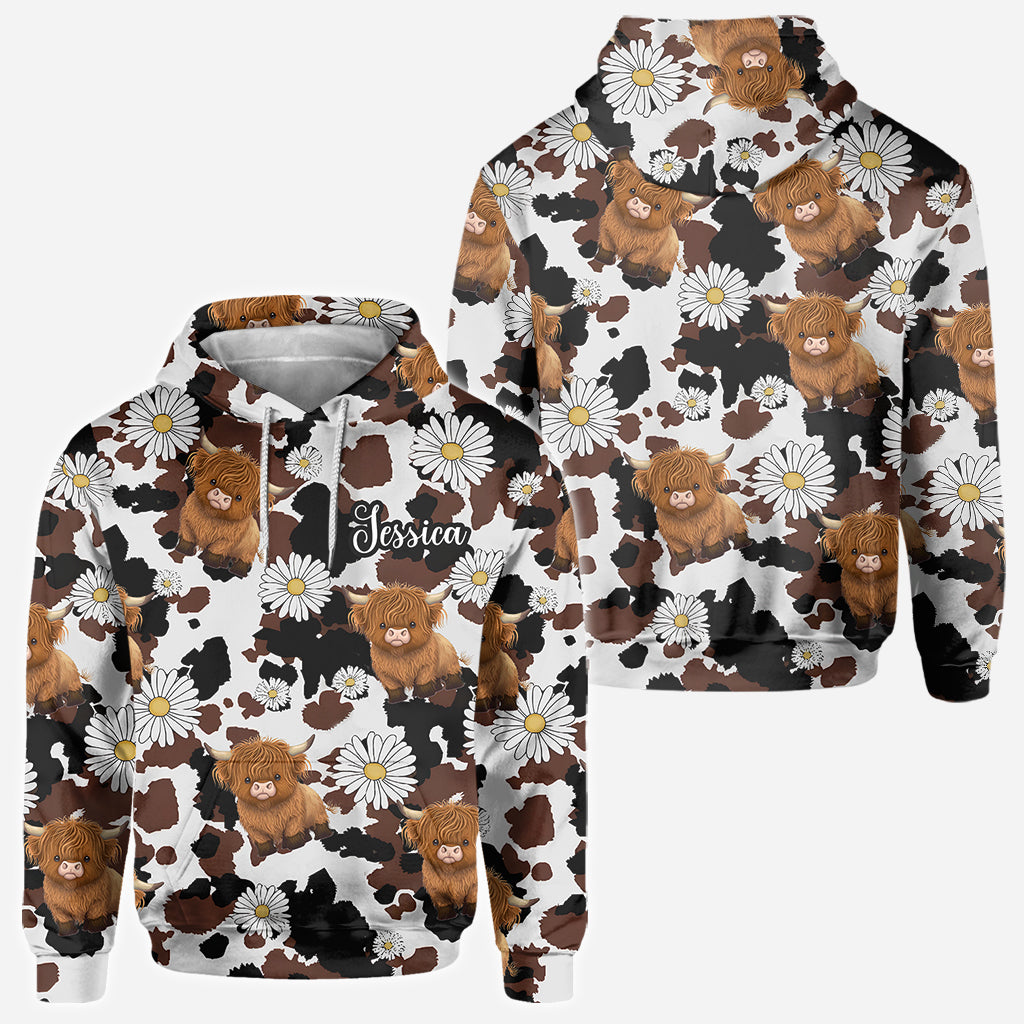 T-shirt personnalisé « Love Highland Cow » avec motif vache des Highlands