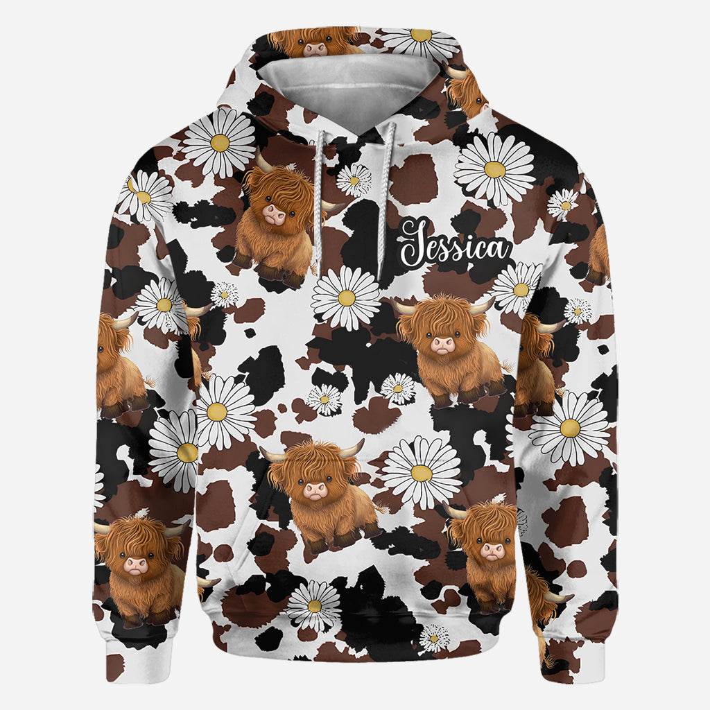 T-shirt personnalisé « Love Highland Cow » avec motif vache des Highlands