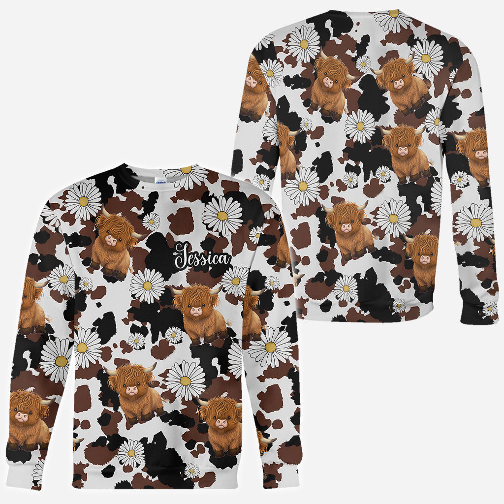 T-shirt personnalisé « Love Highland Cow » avec motif vache des Highlands