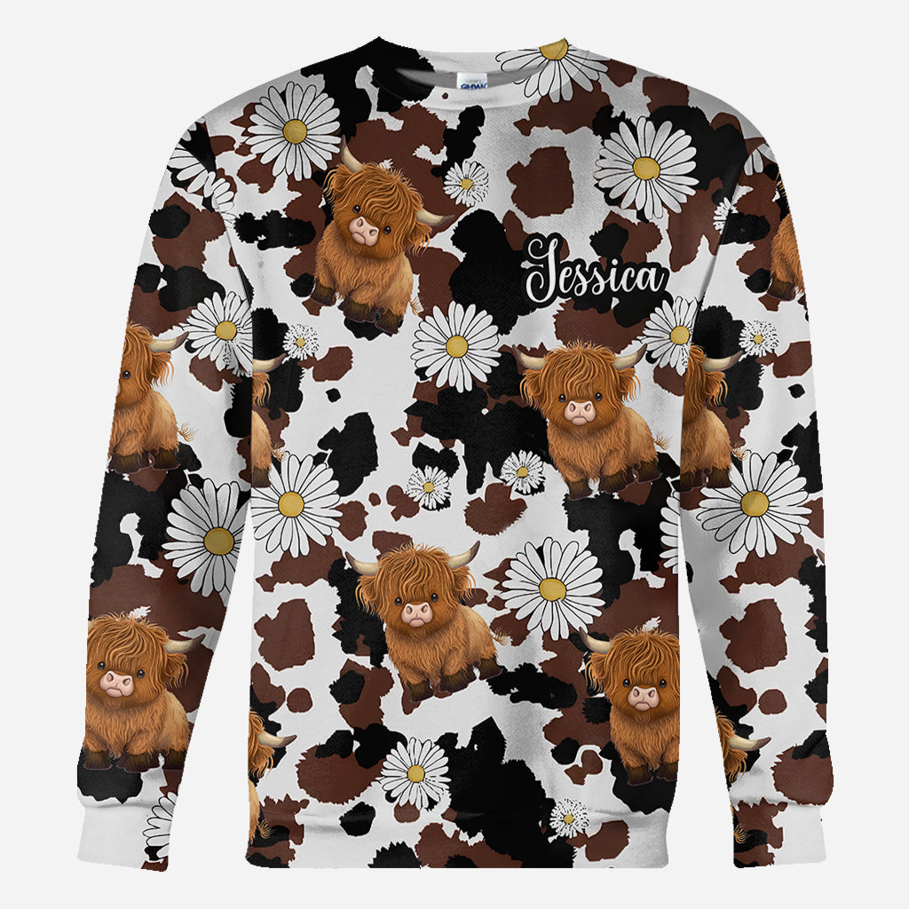 T-shirt personnalisé « Love Highland Cow » avec motif vache des Highlands