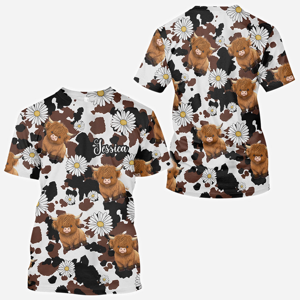 T-shirt personnalisé « Love Highland Cow » avec motif vache des Highlands