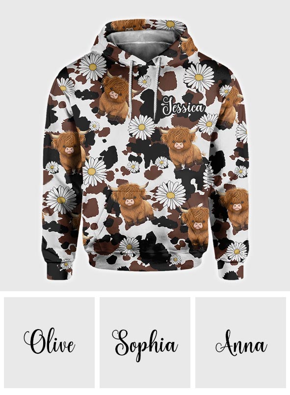 T-shirt personnalisé « Love Highland Cow » avec motif vache des Highlands