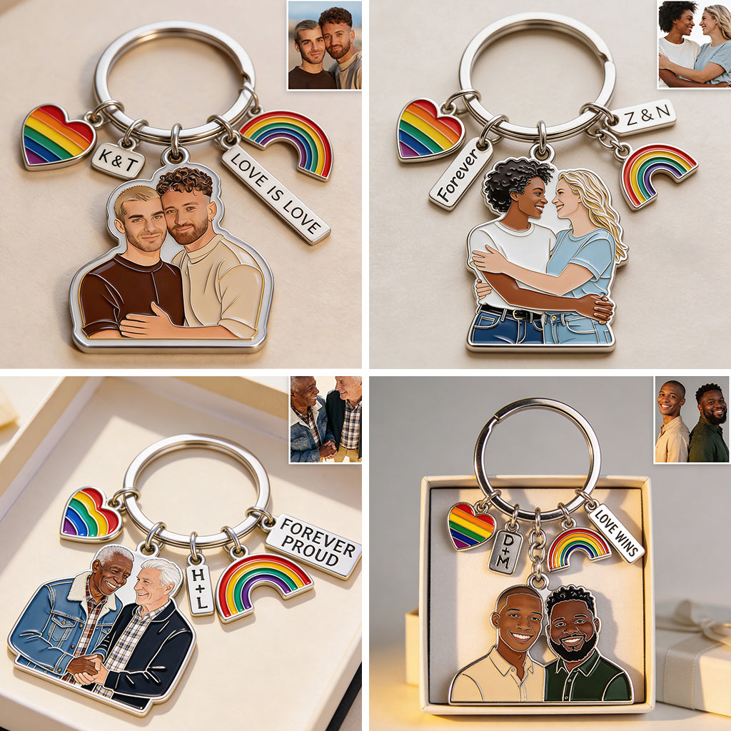 L'amour gagne - Porte-clés premium personnalisé de soutien LGBT avec charms